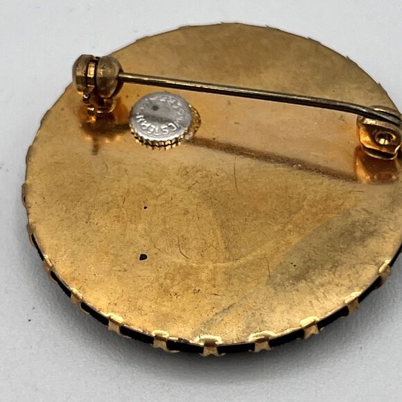 Vtg Petit Point Floral Brooch Needlepoint Black Red Pink Rose West Germany 1.5" - Picture 4 of 5